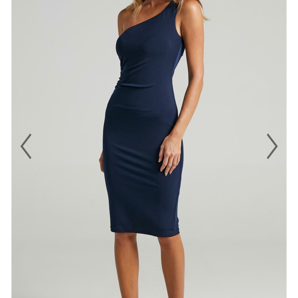 One Shoulder Bodycon Midi Dress in Navy - NWT, Size AU 8 (S)